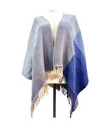 Shawl Wrap OSFA Blues Tan Open Front Fringed - £14.73 GBP