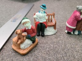 FIVE Ceramic Christmas Village Accessories, Couple on Bench Shop Keeper, Dog - £8.96 GBP