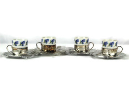 Maurice Duchin Fine China &amp; Silverplate Floral Demitasse &amp; Spoons Set of 4 - $38.60