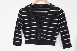 Theory S Navy Blue White Stripe Cropped Snap Modal Knit Cardigan Sweater Haden - £13.32 GBP