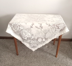 Lace Tablecloth Topper Small Off White Ecru 33&quot; Square Floral France - £21.05 GBP