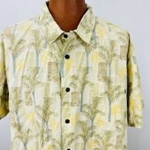 Vintage Solitude Hawaiian Aloha XXL Shirt Tiki Gods Palm Trees Yellow Tropical - £40.20 GBP