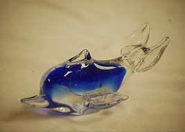 Cobalt Blue &amp; Clear Art Glass Dolphin Porpoise Figurine Ocean Sea Life N... - $274.36 MXN