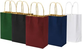 100 Pcs Multicolor 5.25x3.25x8 Gift Bags w/ Handles White/Black/Green/Blue/Red - £29.19 GBP