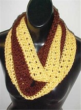 Hand Crochet 2-Tone Brown/Yellow Loop Infinity Circle Scarf/Neck Warmer New - $12.19