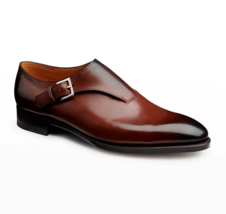 Men&#39;s Handmade Genuine Leather Burnished Brown Monk Shoes Men&#39;s Dress Shoes - £126.98 GBP