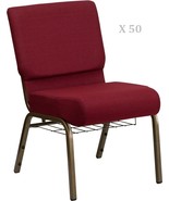 50x Burgundy 21&#39;&#39; Wide Church Chairs Gold Frame Book Rack 4” Seat Pad 80... - $4,449.89+