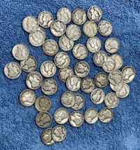 Full Roll of 50 - Mercury Dimes dated 1916 - 1945  No Culls - No Junk US Bullion - £124.33 GBP