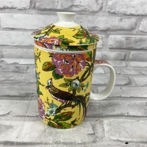 World Market Yellow &amp; White Floral Chinese Tea Mug Diffuser With Lid - £11.35 GBP