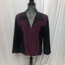 Briggs Jacket Womens Medium Petite Faux Suede Zip Black Burgundy Colorblock - $14.11