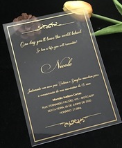 Gold Ink 10pcs Custom Acrylic Wedding Invitatios,Birthday Invitations,Me... - £25.13 GBP