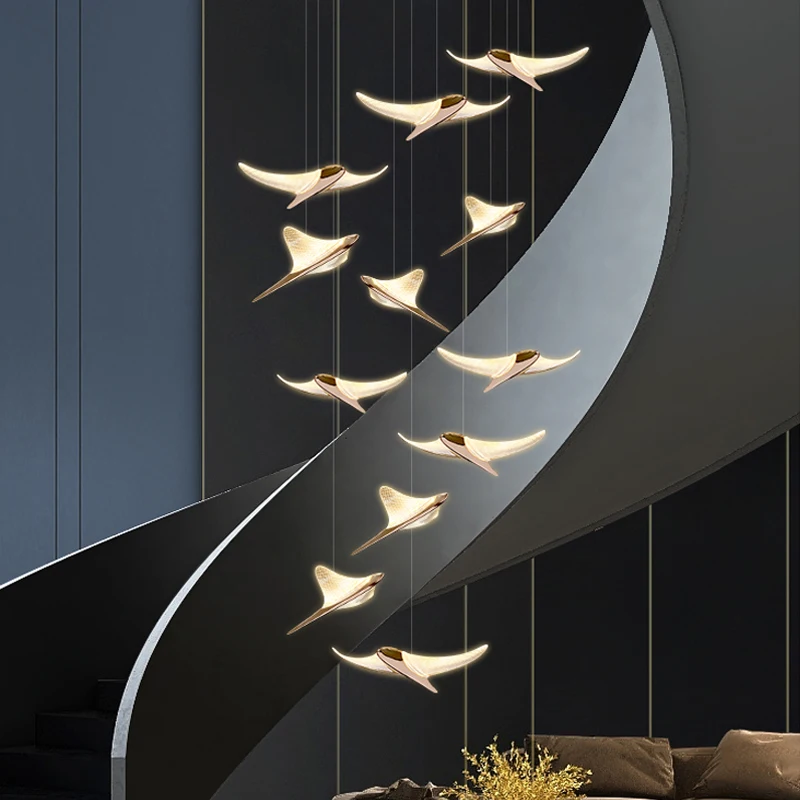 Seagull Modern Chandelier Led Duplex Attic Lamp Stair Chandelier Living Room - £88.46 GBP+