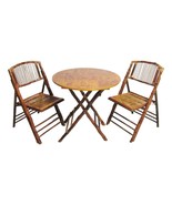 Vintage 1970s Faux Tortoise Bamboo Folding Table and Chairs Bistro Set - $1,373.32 CAD