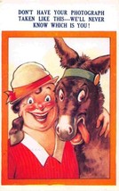 Don&#39;t Have Your Picture Taken Like This Woman Donkey Bamforth Comic postcard - £5.14 GBP