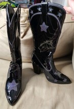 Size 6 YRU Space Cowgirl Boots Black Patent Leather Stars - $50.00