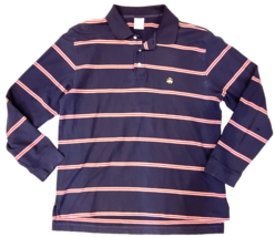 Vintage Brooks Brothers Rugby Polo Shirt Mens Medium Blue Striped Hong Kong Y2K - £35.51 GBP