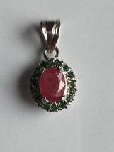 Super fine quality natural emerald ,ruby pendant in 925 sterling silver - £130.62 GBP