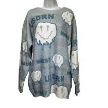 aelfric eden blue pullover Melting Smiley Face sweater Size XL Anime - £30.35 GBP