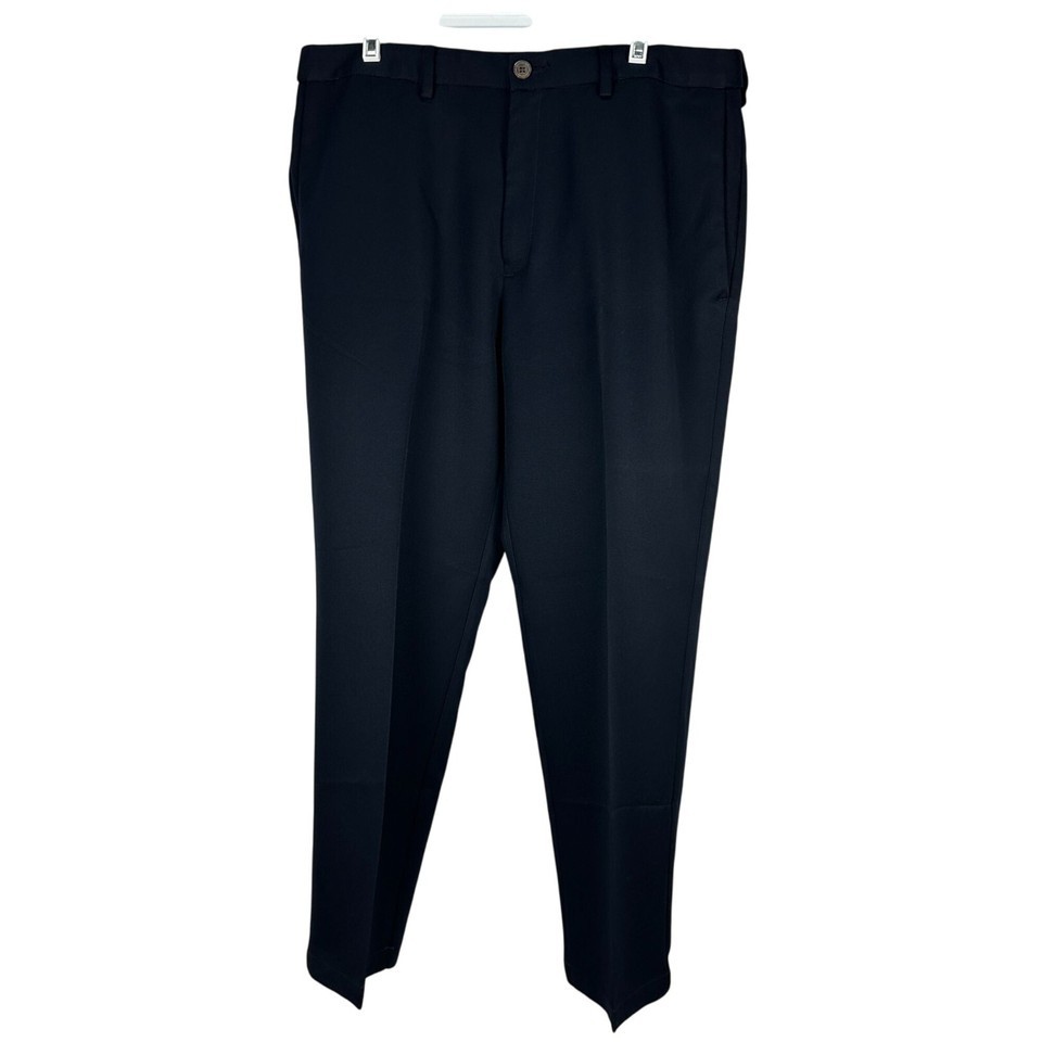 Haggar Mens Dress Pants 36x30 Black Flat-Front Polyester - $19.10