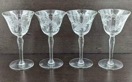 Vintage Leaf Leaves Etched Cordial Liquor Cocktail Glasses 5-1/4&quot; H Set Of 4 - £28.70 GBP