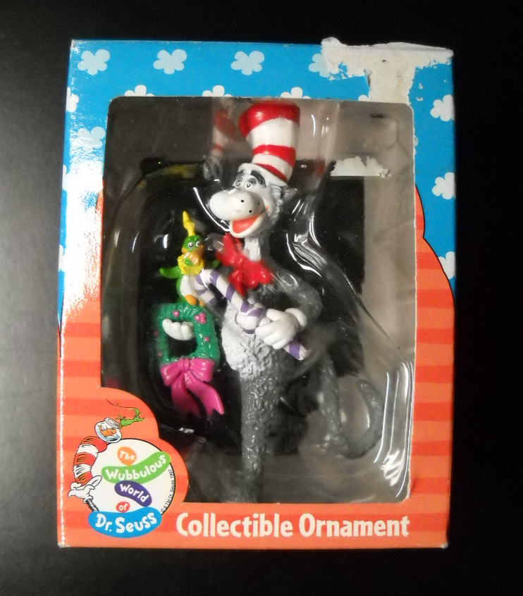 Primary image for Enesco Christmas Ornament 1997 Cat In The Hat Candy Cane Wreath and Green Bird 