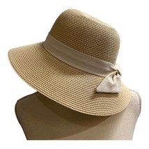 FURTALK Womens M Beach Sun Straw Hat Tan Ivory Band UPF50 Travel Foldabl... - $18.49