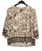 Chelsea Theodore Top Womens Plus Size 1x Floral Print V Neck Popover   - $16.83