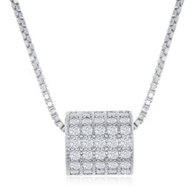 Sterling Silver Micro Pave Rod Necklace - Rhodium  Plated - £41.89 GBP