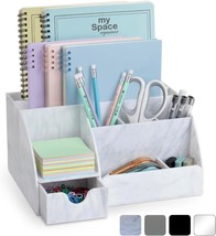 White Grey Marble Acrylic Office Desk Organizer With Drawer, Marble 9 - $44.97