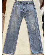 Levis 505 Jeans Mens 33x34 Light Wash Denim Paint Splatter Distressed St... - $27.09 CAD