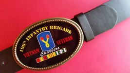 Vietnam Veteran -196th INFANTRY BRIGADE- Epoxy Belt Buckle &amp; Bonded Leat... - £18.16 GBP