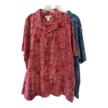 Haband Men’s 3X Short Sleeve Button Front Shirt – Red &amp; Blue Tribal Geom... - $373.68 MXN
