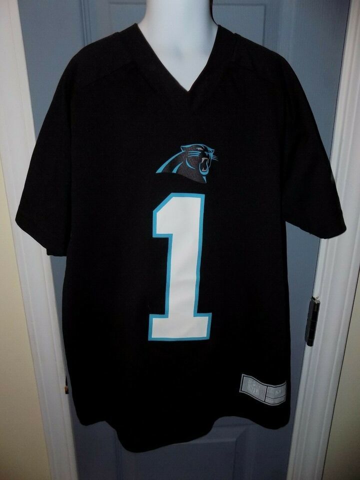 NFL TEAM APPAREL Cam Newton Carolina Panthers #1 Black Short Sleeve Shirt Size M - £13.21 GBP