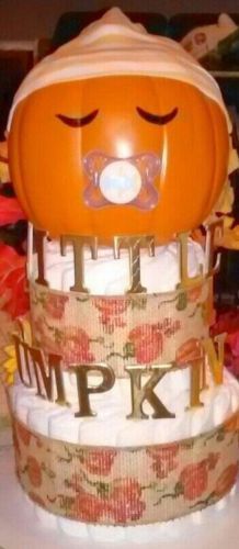 Orange and Gold Sleeping Baby Little Pumpkin Theme Baby Shower Diaper Cake