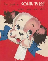 Vintage Get Well Card Terrier Dog and Cloth Handkerchief 1940s Red White Blue - £7.89 GBP