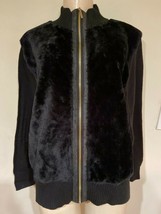 Women&#39;s Black Faux Fur knit Sweater Jacket Winter fall Church Work plus ... - £23.97 GBP