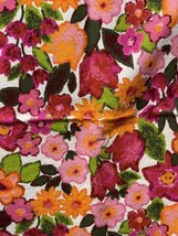 Decor Fabric Bright 1960s Mod Floral Print Barkcloth Crepe ~3 Yd. 44” Wide - £31.47 GBP