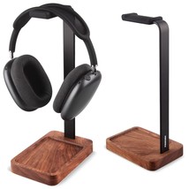 Walnut Wood &amp; Aluminum Headset Holder, Desktop Headphone Stand, Universal Headph - £41.55 GBP