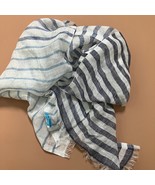 J. McLaughlin Linen Scarf Ombré Striped Lightweight Beach Blue White Ind... - $18.81