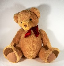 Golden Plush Bear Butter Scotch With Red Bow Tie 18&quot; Tall - $21.99