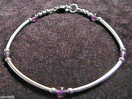 Amethyst &amp; Sterling Silver Tube Style Bracelet 925 SS 6.5&quot;, 7&quot;, 7.5&quot; or 8&quot; - £15.11 GBP+