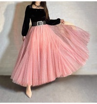 PINK Glittery Sequin Long Tulle Skirt Women Plus Size Sequin Sparkly Tulle Skirt image 4