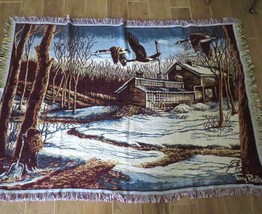 Terry Redlin Blanket Jacquard Tapestry Throw 47&quot; X 68&quot; Country Home Ducks Snow - $39.60