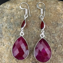 925 Solid Sterling Silver Pear Quartz Ruby Gemstone Earrings BES-1031 Women Gift - £15.81 GBP