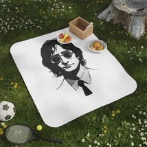 John Lennon Portrait Picnic Blanket - Soft Polyester Fleece, Water-Resistant Oxf - £49.40 GBP