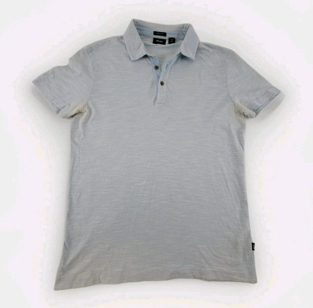 Hugo Boss Mens M Polo Shirt Light Blue Regular Fit 100% Cotton Short Sleeve - $17.77