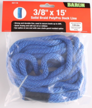 Baron 3/8” x 15’ Solid Braid Blue Poly Pro Dock Line Rope Boating #92119 - £7.85 GBP
