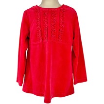 Hanna Andersson Girls 110 US 5 Top Faux Velvet Red Ruffles Long Sleeve - $18.81