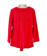 Hanna Andersson Girls 110 US 5 Top Faux Velvet Red Ruffles Long Sleeve - $18.81