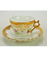 Moriage &amp; Flowers Porcelain Tea Cup &amp; Saucer Set, Gilding, Scalloped Rim... - £14.68 GBP